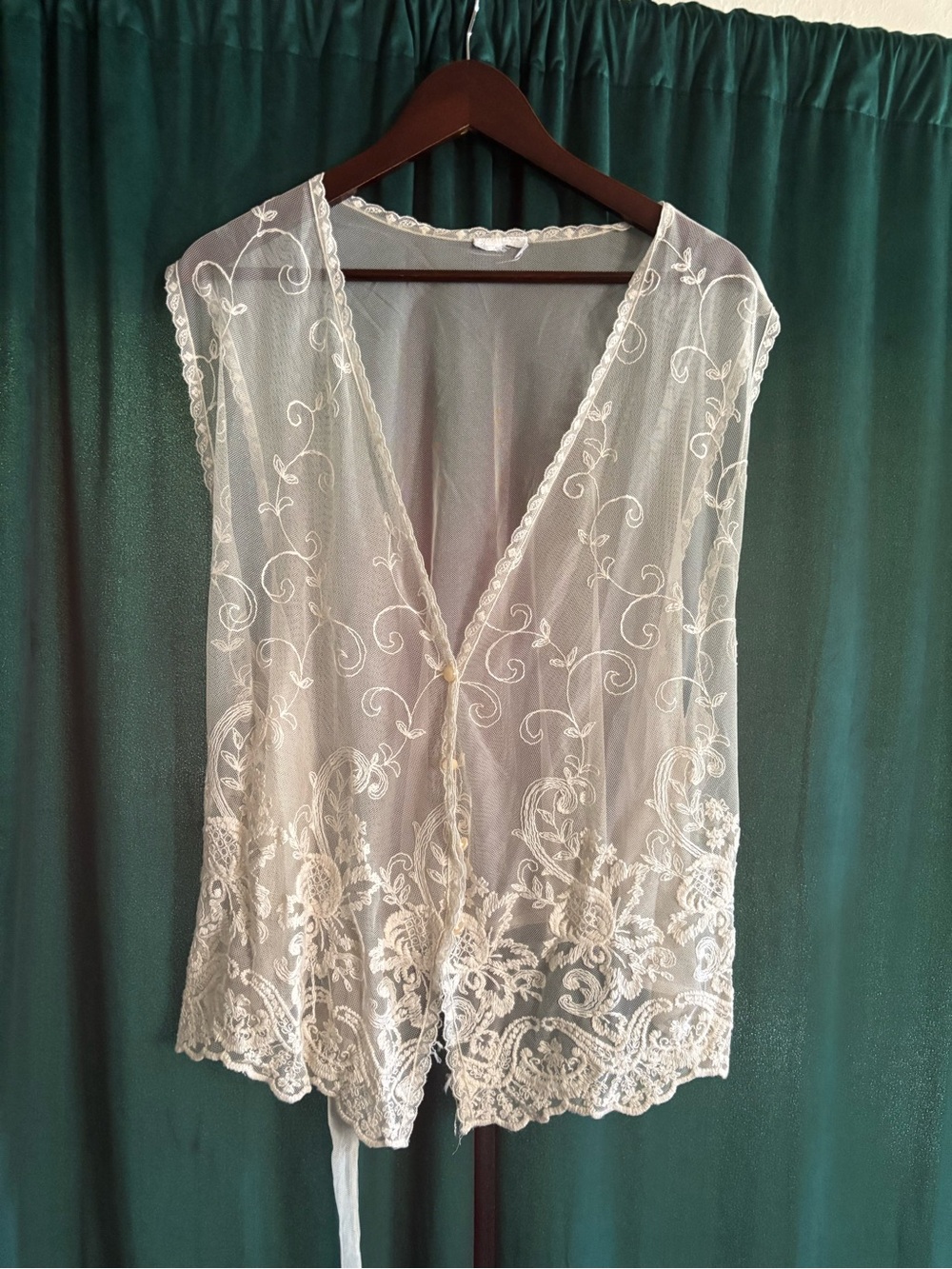 Sheer Embroidered Vintage Lace Vest Top in Ivory